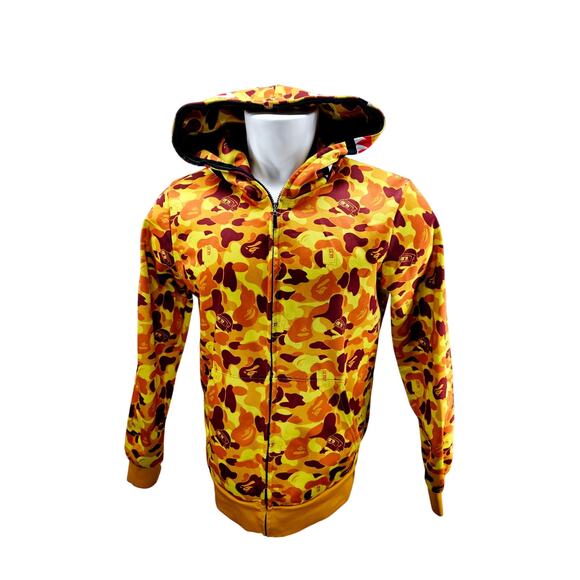 STREETWEAR CAMO SHARK FULL ZIP HOODIE SWEATSHIRT JACKET ORANGE YELLOW M 2368 - Picture 2 of 8